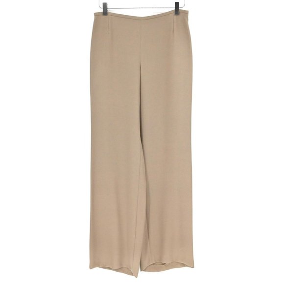 ARMANI COLLEZIONI Womens Silk Blend Pants Unlined Tan Concealed Side Zip Size 8 - Picture 1 of 9